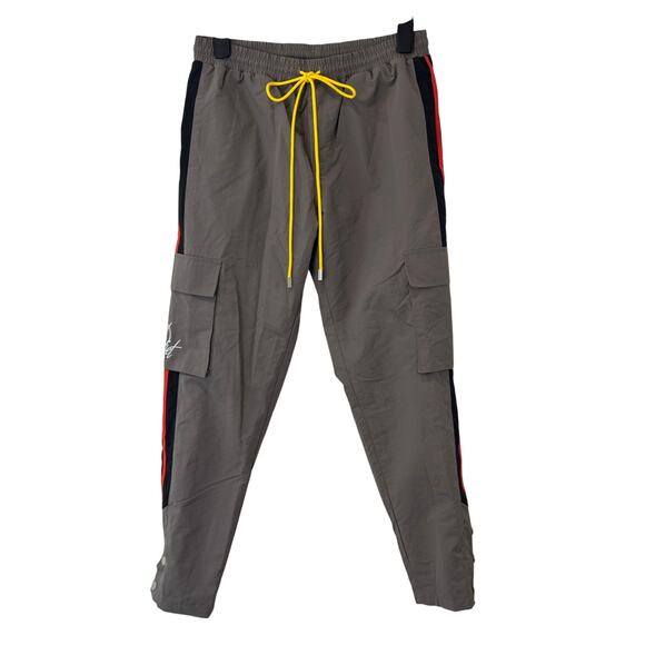 Diet Starts Monday Cargo Track Pants Mens L Gray Red Blue Stripe Nylon Pockets